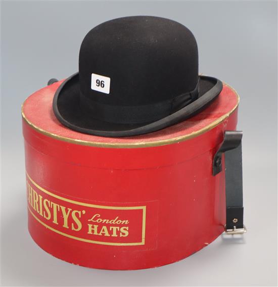 A Harrods ladys bowler hat, in Christys London box, size 6.75ins.